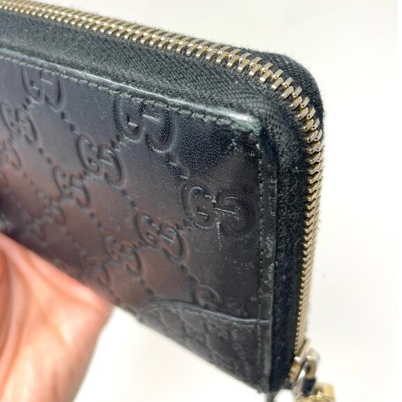 Gucci GG Monogram Guccissima Black Leather Zip Around Long Card Wallet Clutch - Picture 12 of 16